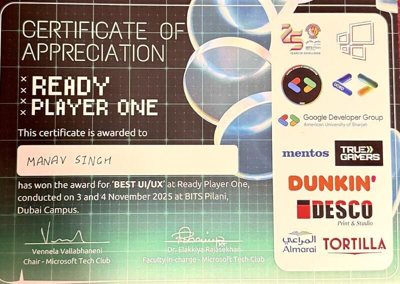 Best UI/UX Prize Winner Certificate